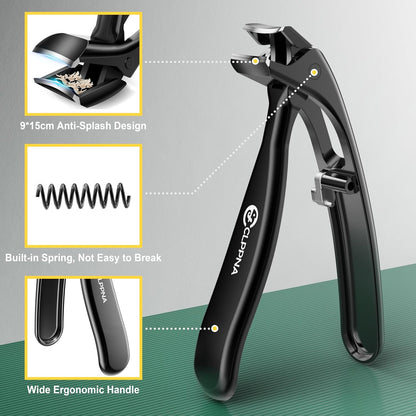 Nail Clippers for Seniors,  Wide Jaw Fingernail Clippers and Angled Head Toenail Clippers for Thick Nail, 4 Pack Professional Nail Clippers for Men, Women&Pregnant, Black