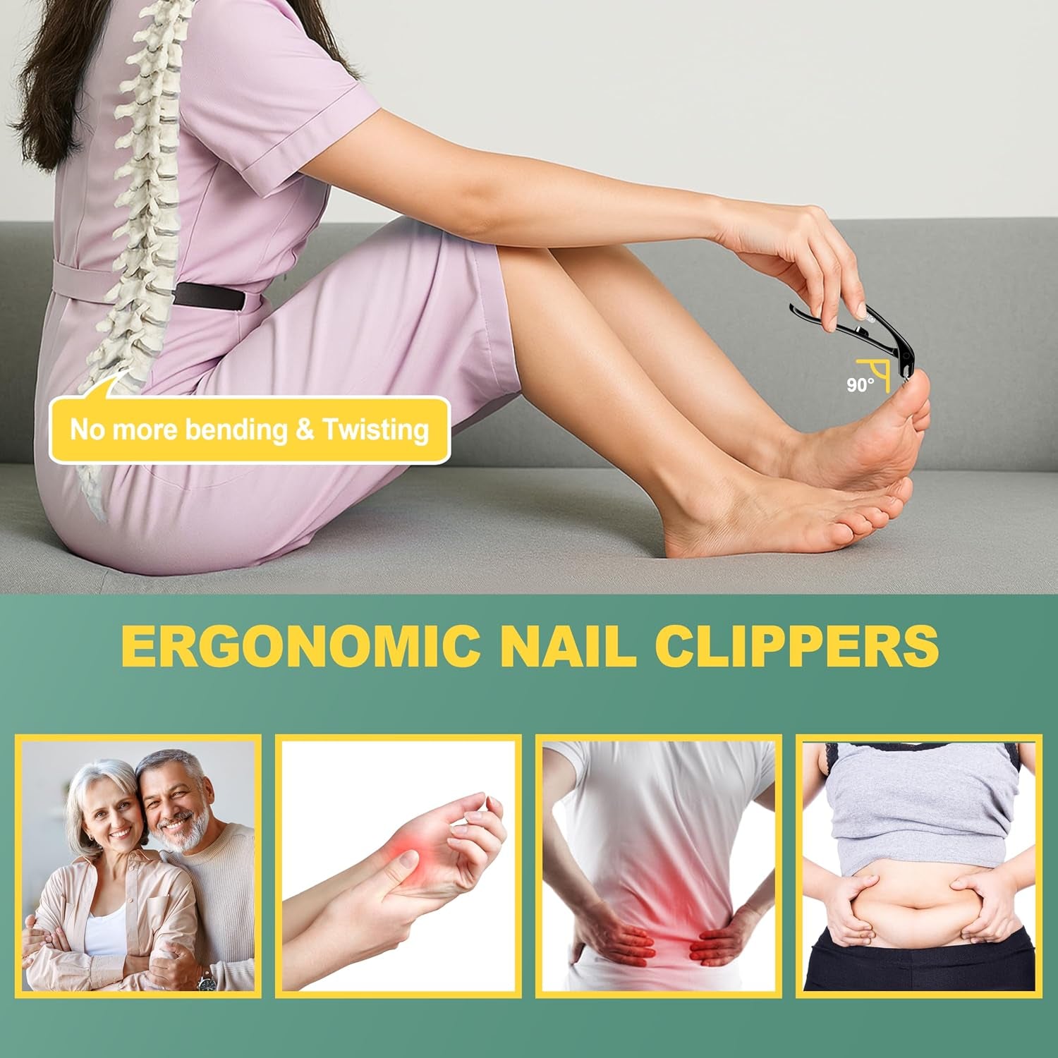 Nail Clippers for Seniors,  Wide Jaw Fingernail Clippers and Angled Head Toenail Clippers for Thick Nail, 4 Pack Professional Nail Clippers for Men, Women&Pregnant, Black